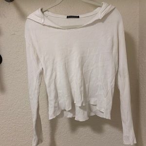 Brandy Melville White Long Sleeve Hooded Tee